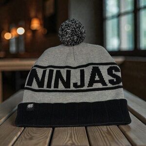 NINJAS Gray & Black Pom Pom Beanie One Size Fits Most